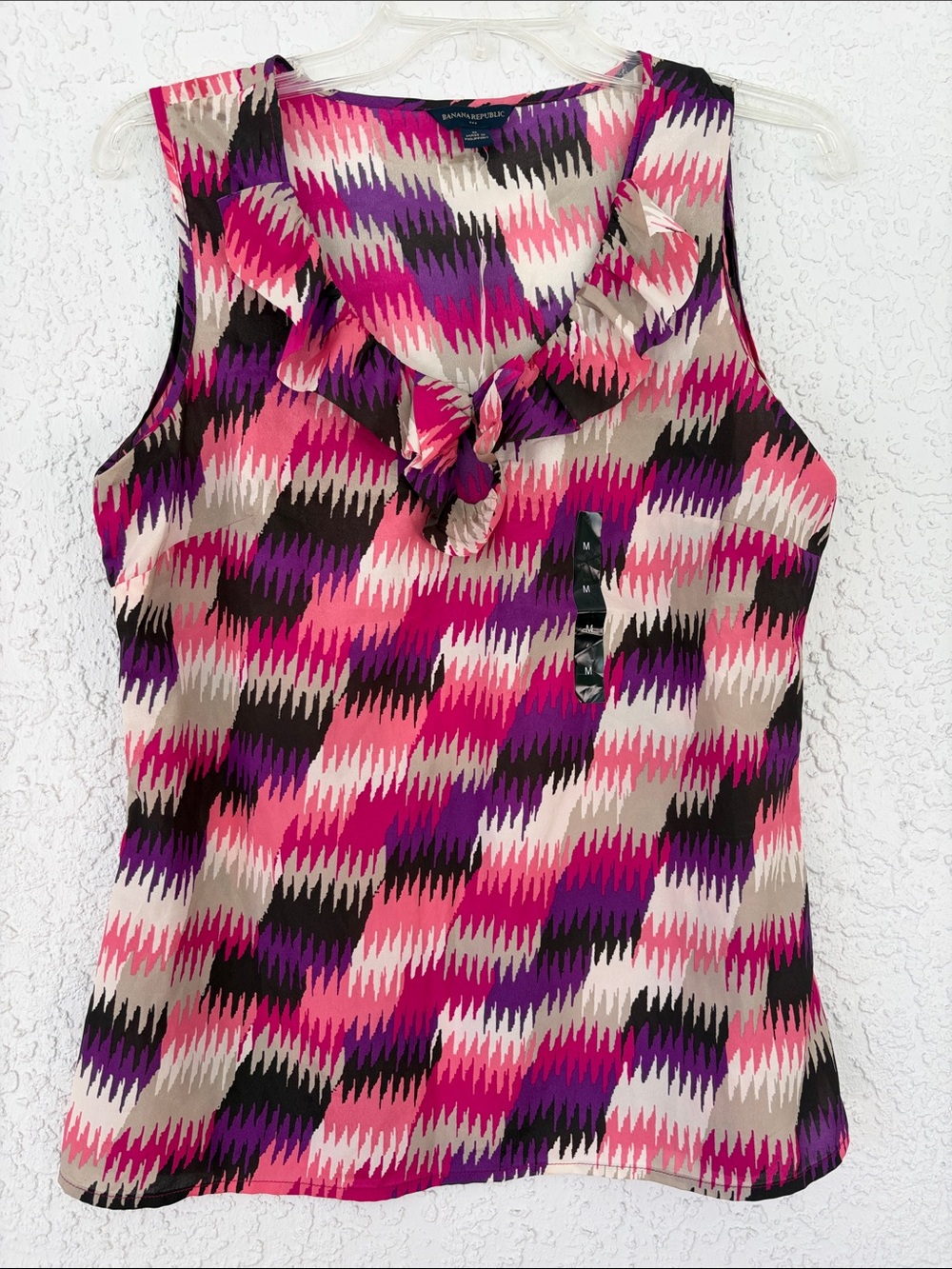 Banana Republic Sleeveless Ruffle-Neck Camisole in Pink, Purple & Cream size M